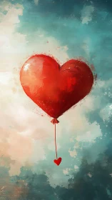 Red Heart Balloon Against Turbulent Sky.