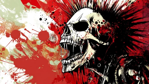 Punk skull scream exploding through chaotic blood splatter.