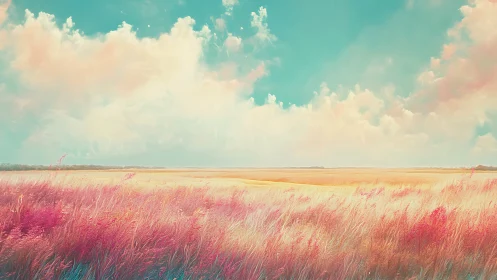Pastel prairie under luminous sky captures serene daylight