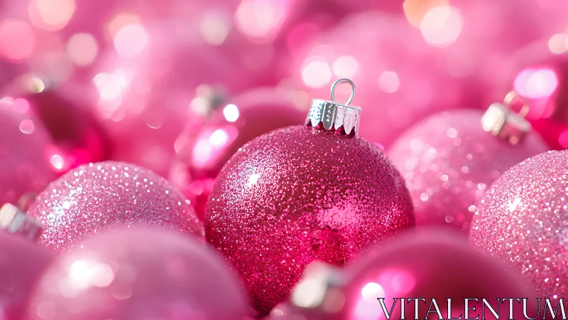 Glittering pink baubles in a dreamy holiday sparkle scene.