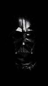 Low-key portrait of black sci-fi respirator helmet, frontal