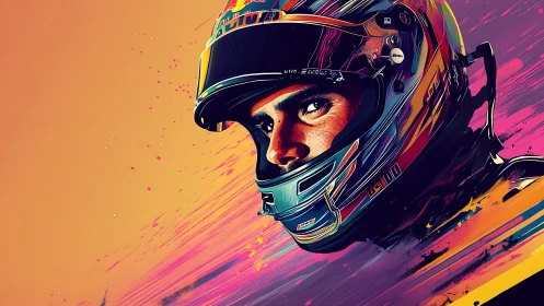 Racing driver portrait pulses with neon speed and intensity