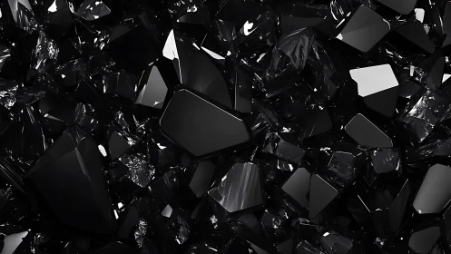 Specular tessellation of faceted black crystalline shards.