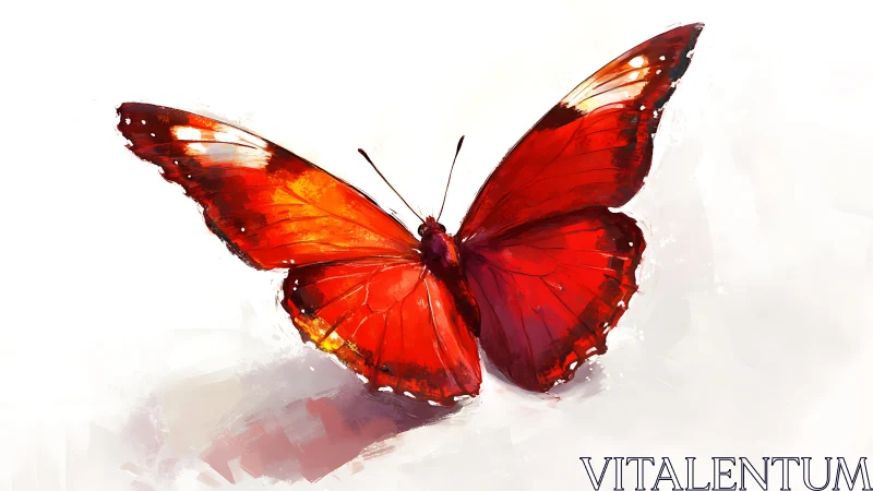 Crimson butterfly on white in expressive digital brushwork.
