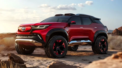 Red Toyota off road concept SUV stands bold in desert light