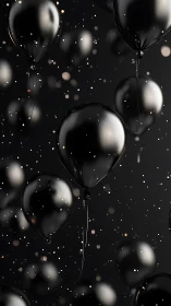 Black Balloons Float Through Starlit Darkness.