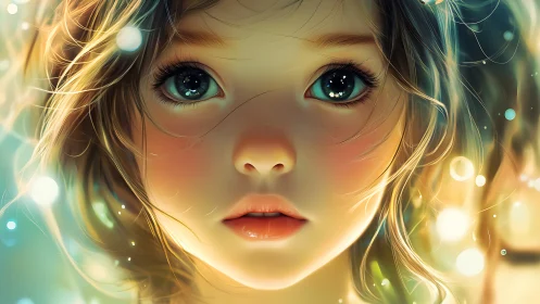 Luminous Character Portrait with Ethereal Turquoise Eyes and Warm Bokeh