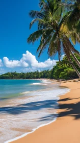 Tropical Paradise Beach: Palm Framing Coastal Composition.