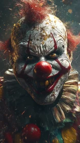 Grotesque clown portrait rendered in hyperreal 3D detail