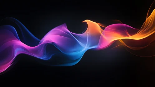 Multicolored luminous waveforms on dark digital backdrop.