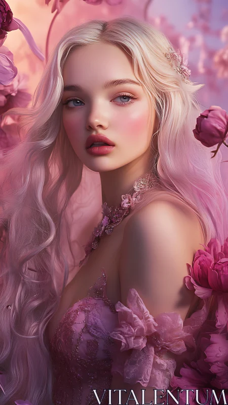 Romantic digital portrait with ethereal florals and pastels.