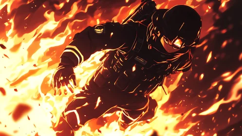 Astronaut engulfed in intense flames and fire.