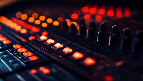 Illuminated audio mixing console captures cybernetic studio control
