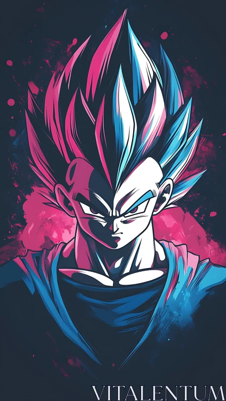 Stylized anime warrior portrait in neon dual color lighting.