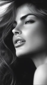 Luminous monochrome portrait of woman in closeup profile.