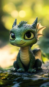 Micro-scaled forest dragon rendered with cinematic depth of field.