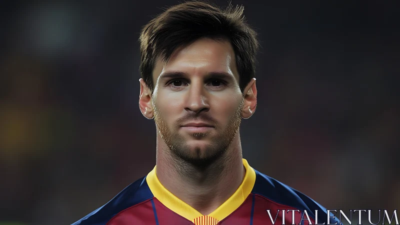 Football forward in red blue jersey under stadium lights.