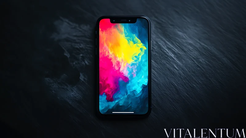 Smartphone displaying vibrant liquid ink swirl wallpaper design