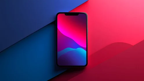 Modern smartphone on vibrant abstract background, digital art style.
