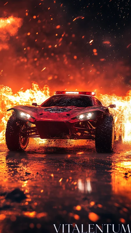 Burning Police Car Surrounded by Inferno.