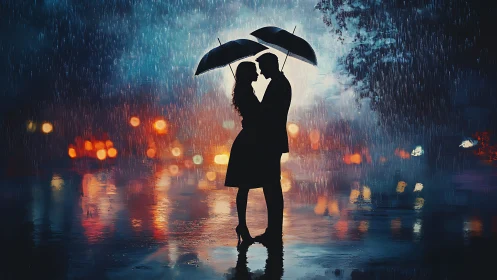 Two Souls Dancing Through Downpour and City Lights