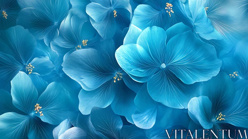 Luminous blue petals radiate with intricate vein texture and golden stamens