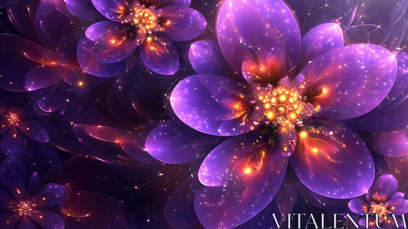 Luminous violet fractal flowers bloom in a glowing cosmos