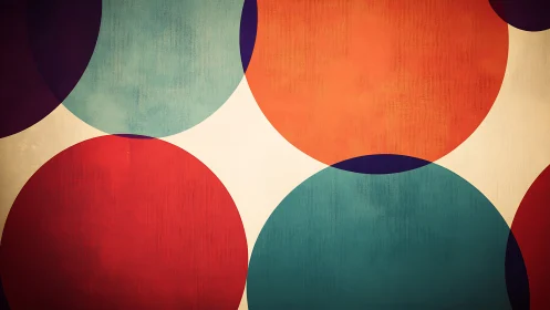 Playful retro circles in warm teal, red, and orange hues.