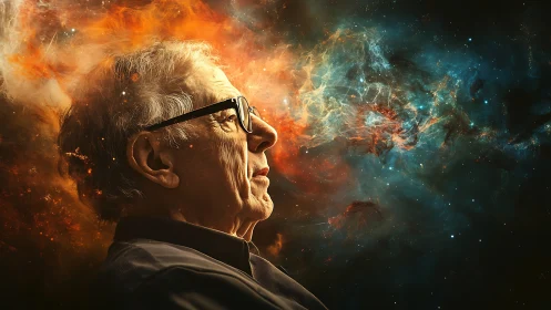 Stargazing mind ignites galaxies in a portrait of wonder.