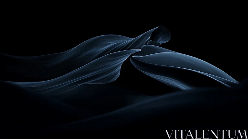 Abstract dark blue flowing wave forms on black background.