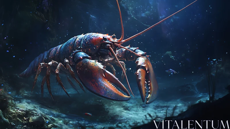 Majestic deep sea lobster roams a glowing underwater world