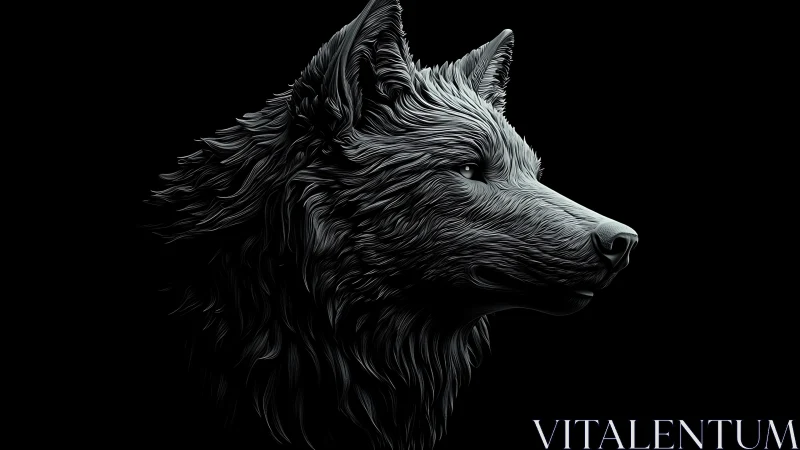 High-contrast digital wolf profile with sculpted, directional fur