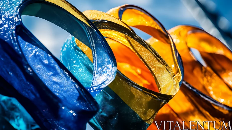 Sunlit blue and amber ribbons curve in sparkling arcs.
