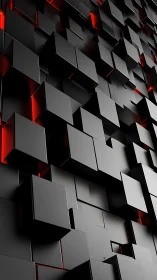 Staggered black cubes glow with dramatic red inner light