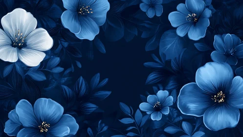 Blue Floral Composition with White Accent Blooms.