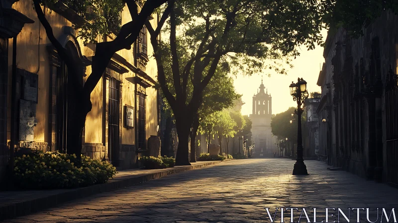 Sunlit stone avenue breathing quiet old-town secrets.