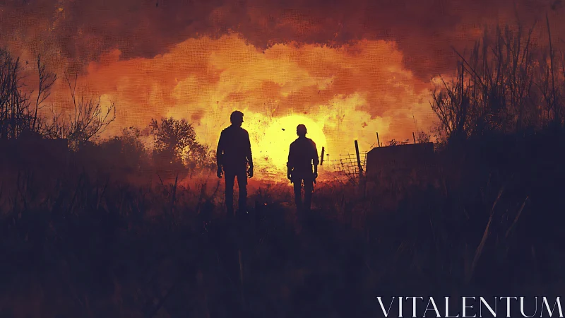 Two Figures Stand Against Catastrophic Inferno.