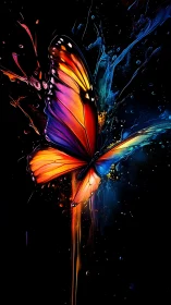Prismatic butterfly erupts in cosmic neon paintstorm.