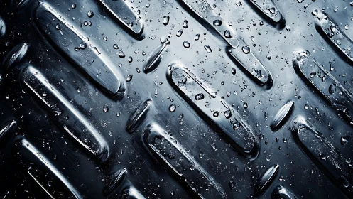 Close-up diagonal view of wet textured metal surface.