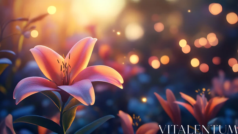 Luminous Lily Bloom Against Bokeh Twilight.