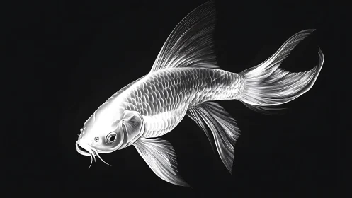 Monochrome koi fish rendered with high-contrast contour lighting
