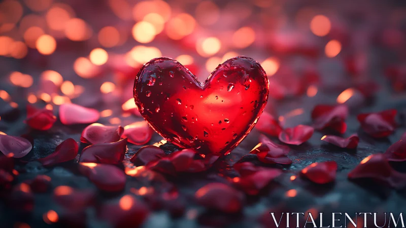 Crystalline Love Glows Against Darkness with Rose Petals