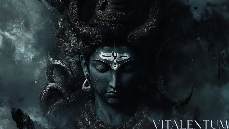 Midnight deity emerges from storm-wreathed cosmic silence.