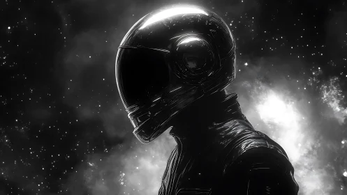 Monochrome astronaut silhouette rendered in high-contrast light