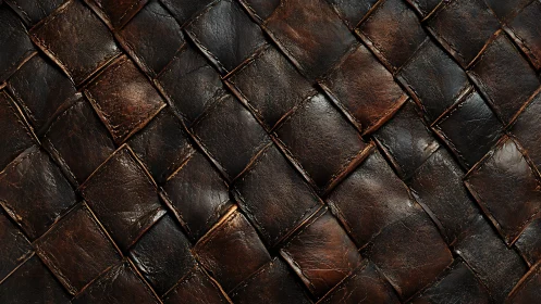 Close-up of dark brown woven leather surface texture pattern.