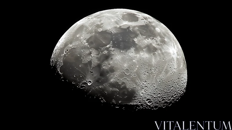 Detailed lunar surface glows against a stark black void