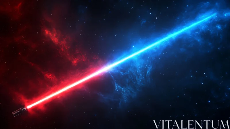 Dual colored energy beam divides red and blue nebula