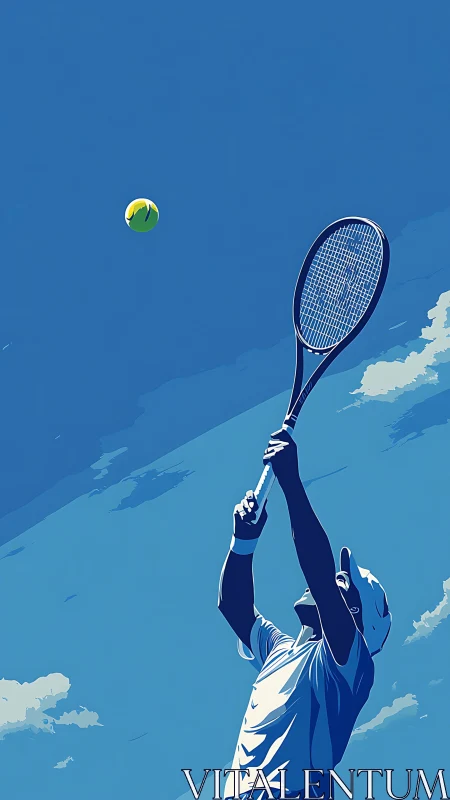 Minimalist vector illustration isolates a tennis serve action
