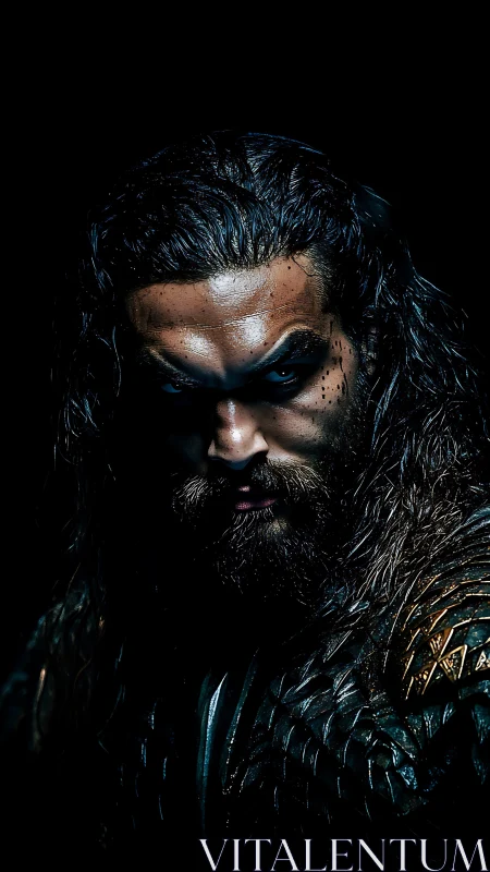 Photorealistic low‑key portrait with dramatic chiaroscuro lighting.