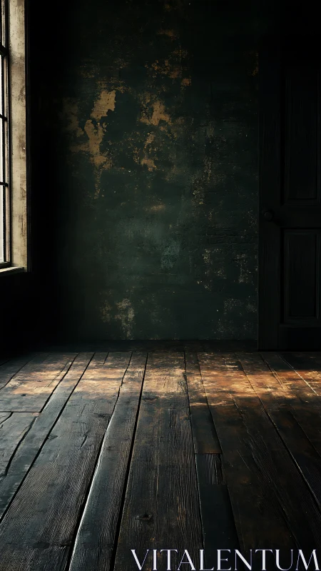 Whispering light across an abandoned wooden floorboard stage.